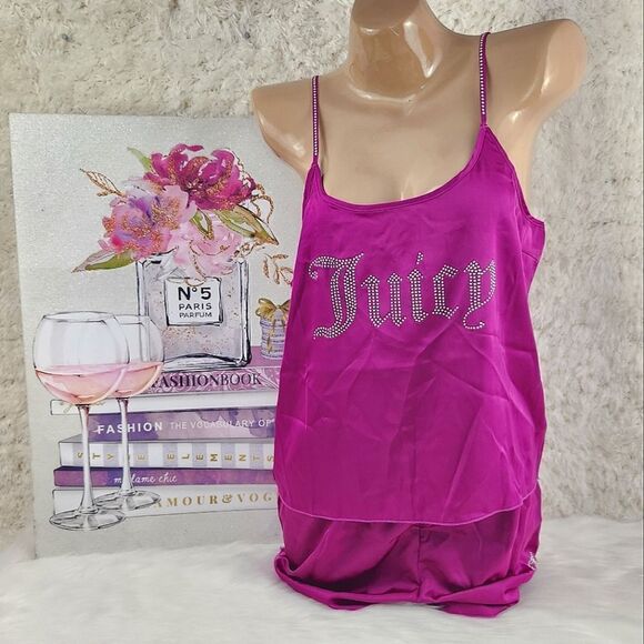 LARGE {Juicy Couture} Purple Bling Satin Pajama Set - Picture 2 of 6